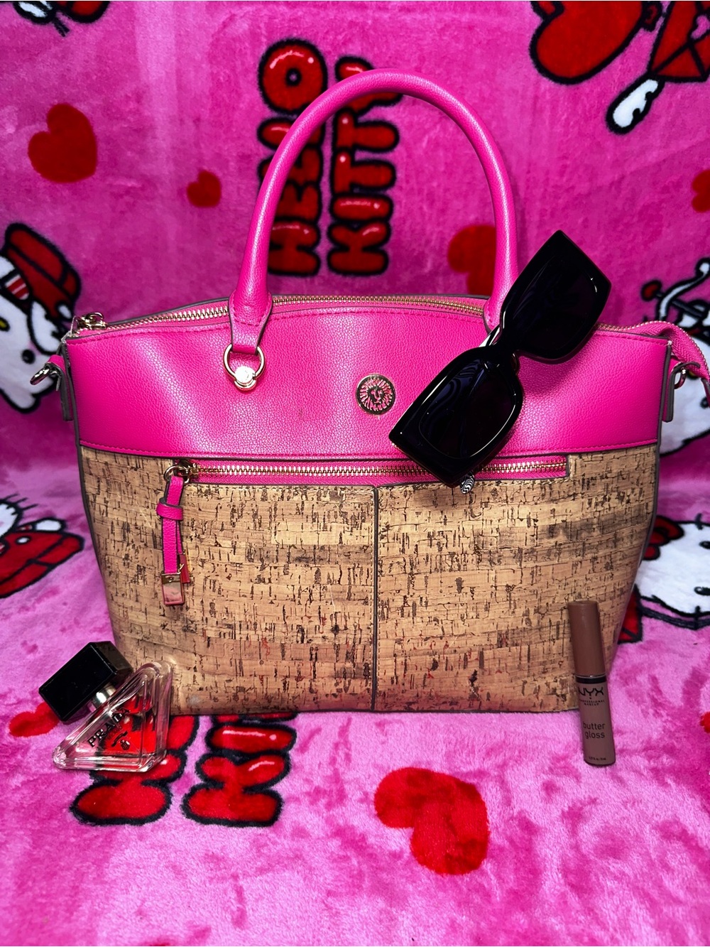 ANNE KLEIN Pink Cork Dome Satchel Handbag